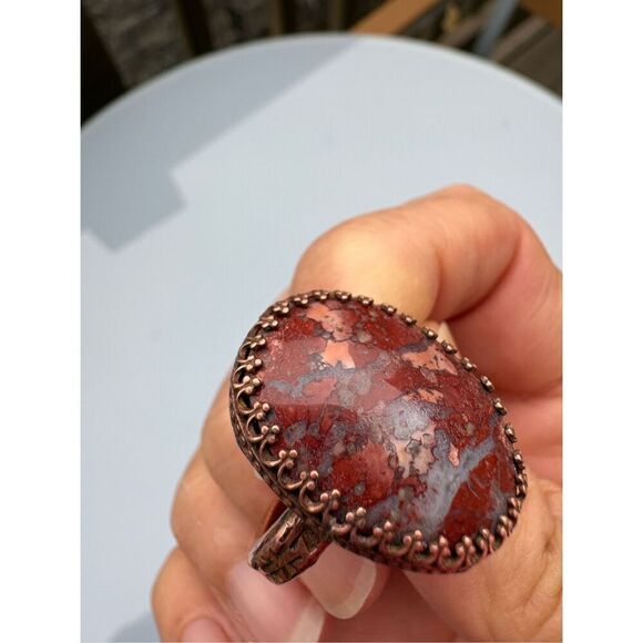 Ring, Agate and Copper Ring, Natural Stone, size 8, Handmade, Artisan, Statement - Picture 2 of 9